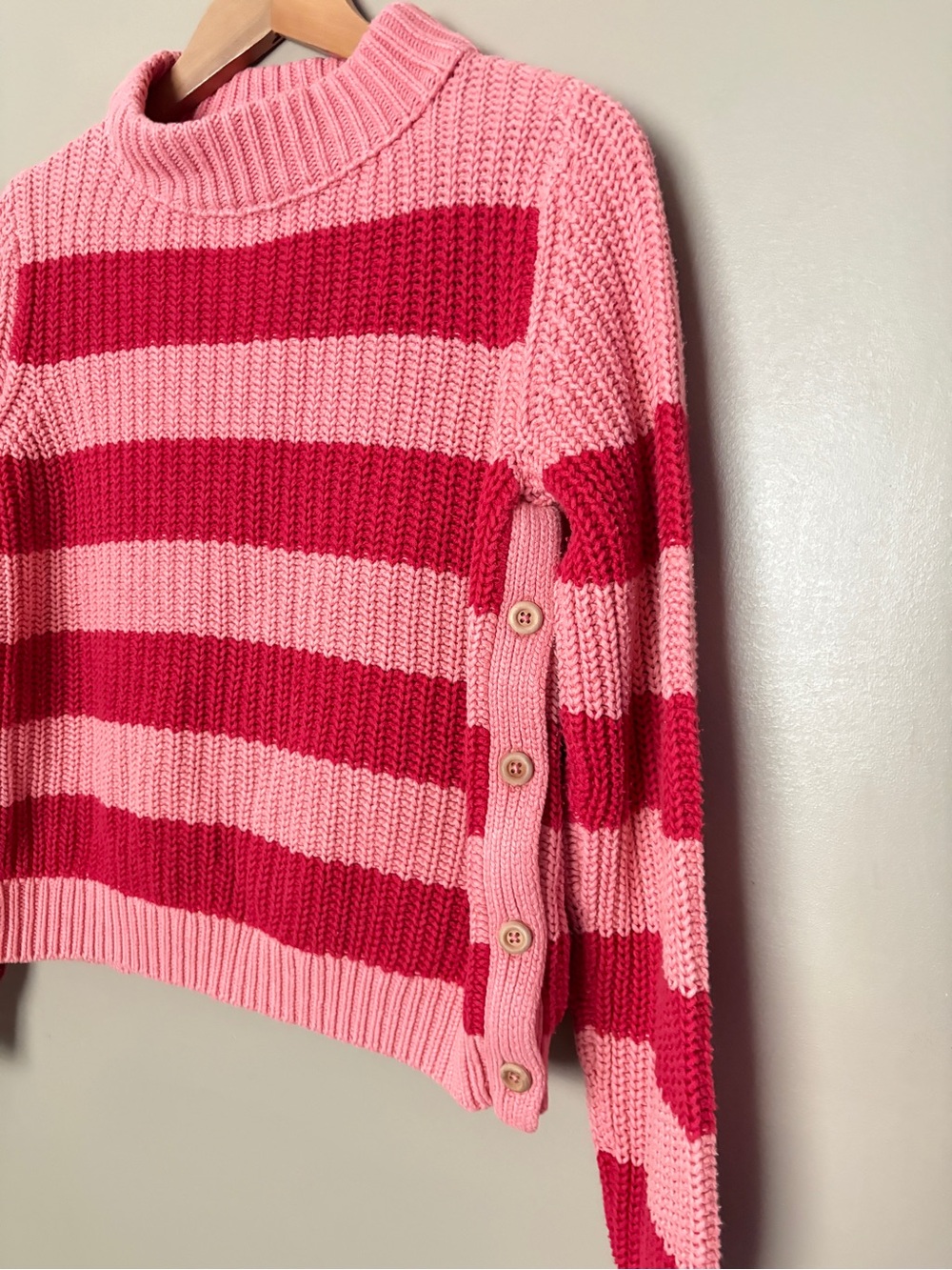 THE REEDS x J.Crew red & pink striped rugby sweater chunky casual buttons sz M